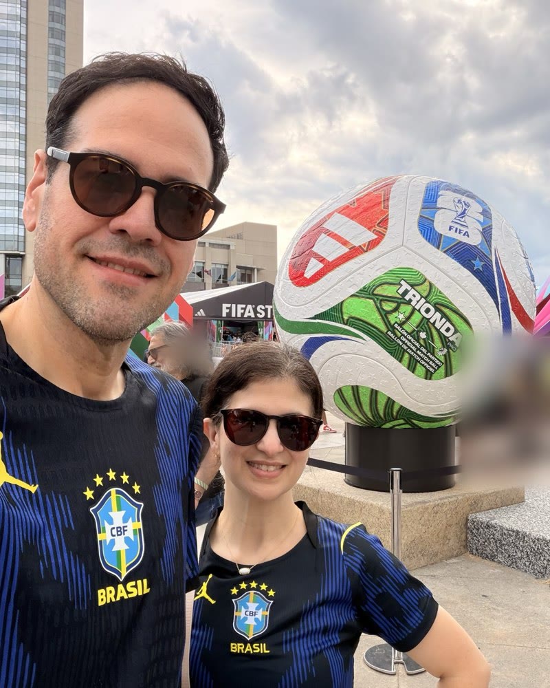 Marcio and Renata in Brasil jerseys, Atlanta, June 2026
